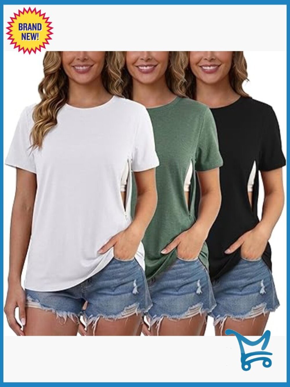 3 Pack Nursing Shirts with Hidden Zippers Loose Fit Maternity Tops